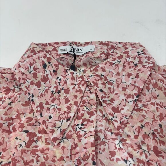 Only Shirt Women's Extra Small Pink Onlmisty Flower Button Front Dagger Collar - Picture 4 of 10